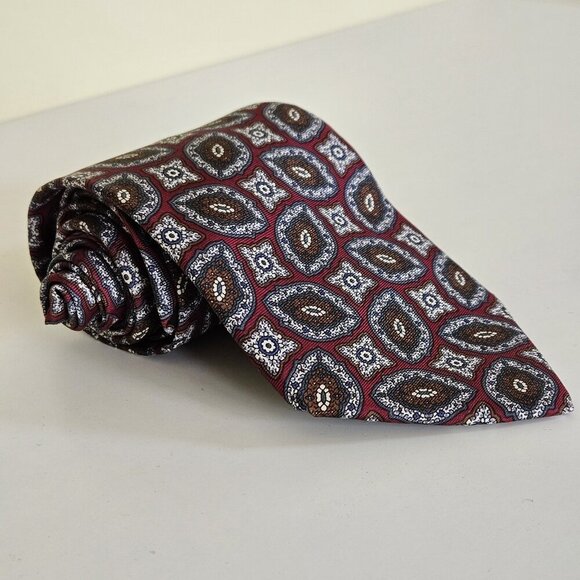 Yves Saint Laurent Tie Paisley Geo Silk Preppy Office Italy Designer W3.5 L55.5 - Picture 1 of 14